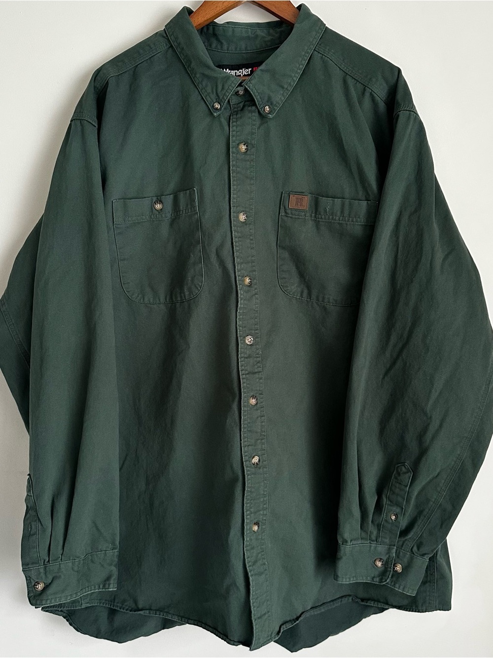 Wrangler Riggs Workwear Men's 3XT Green Heavy Twill Button Down Work Shirt